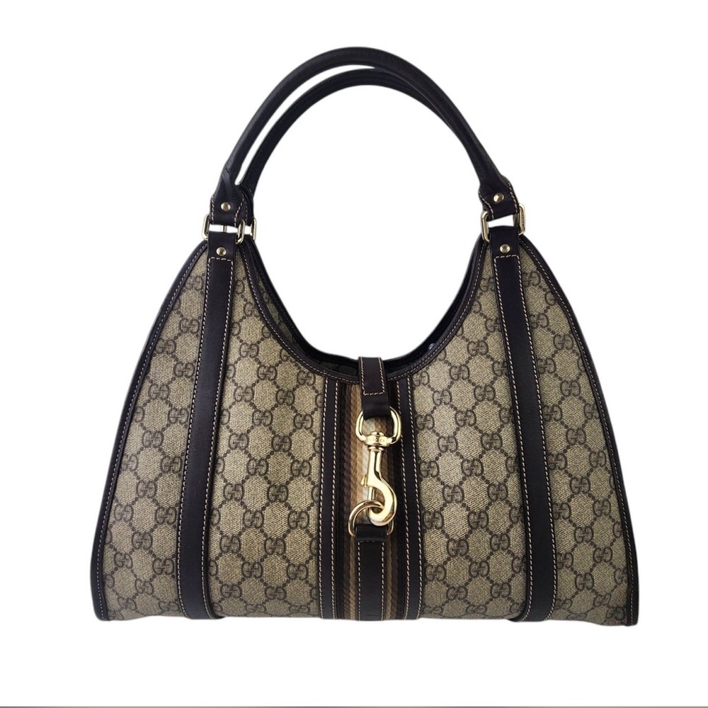 Gucci Brown Monogram Canvas Shoulder Bag with Gold Hardware